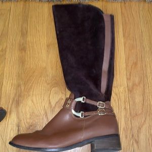 Brown suede and leather riding boots
